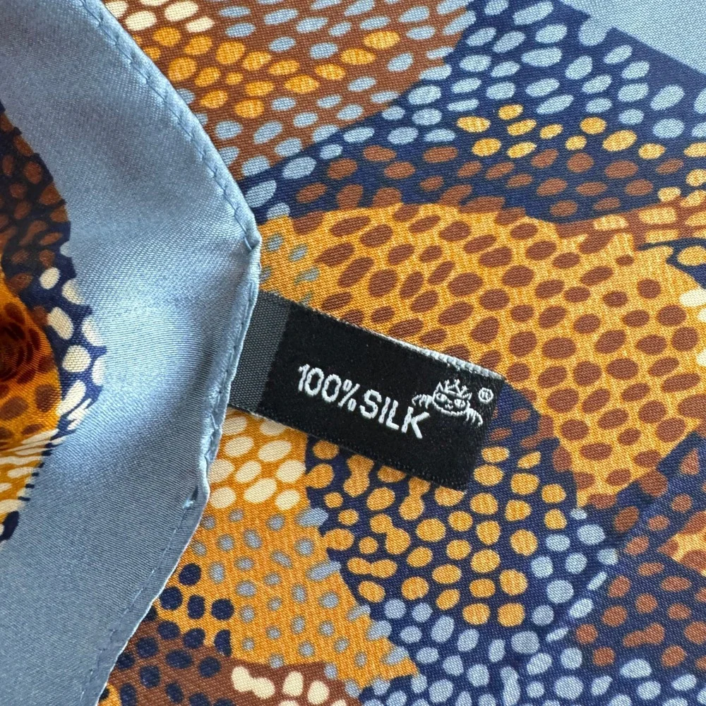100% Silk Scarf Mosaic Print Bohemian Grandmacore Earth Tones Elegant Accessory